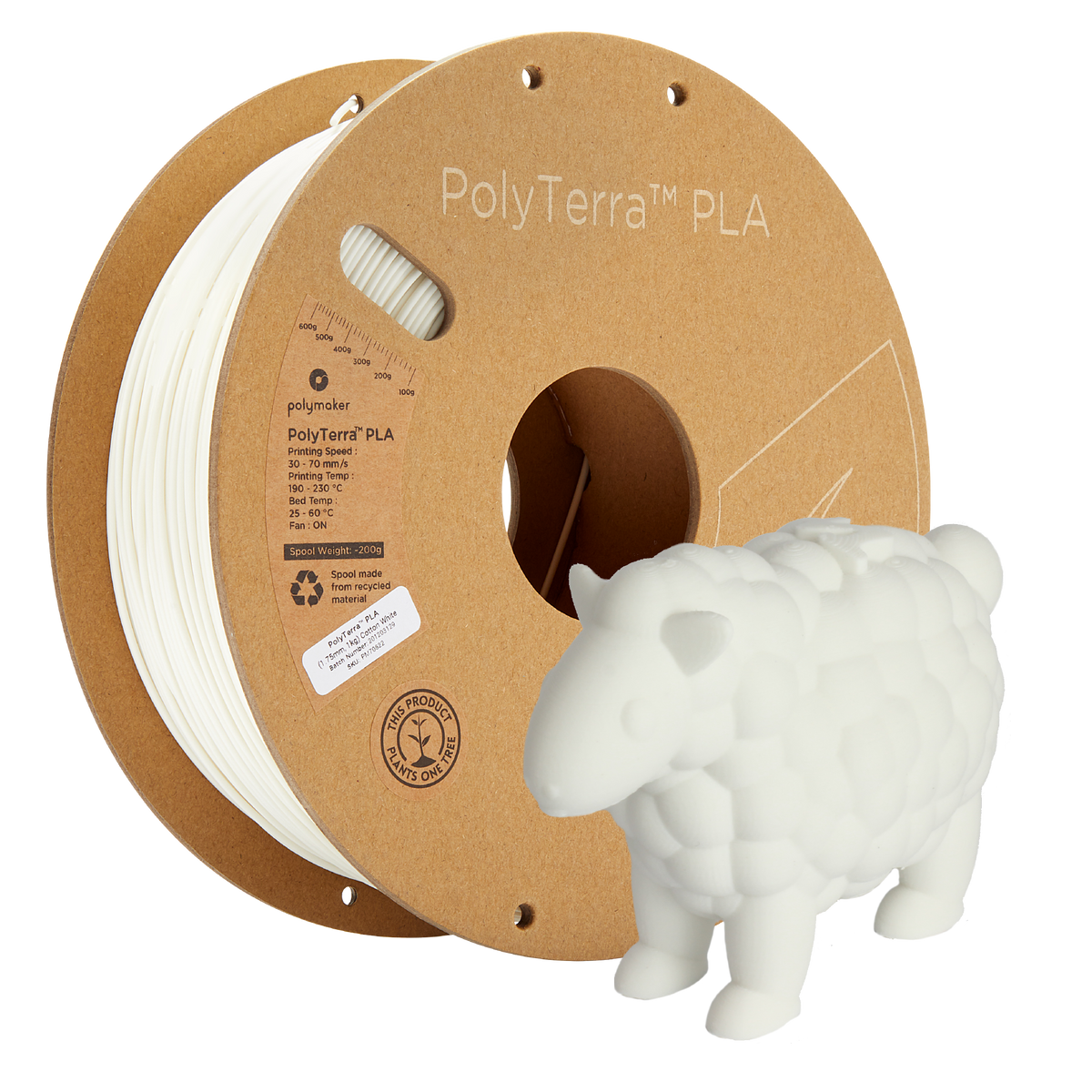 PLA Mattweiß Filament Spule, Polymaker, 1,75 mm