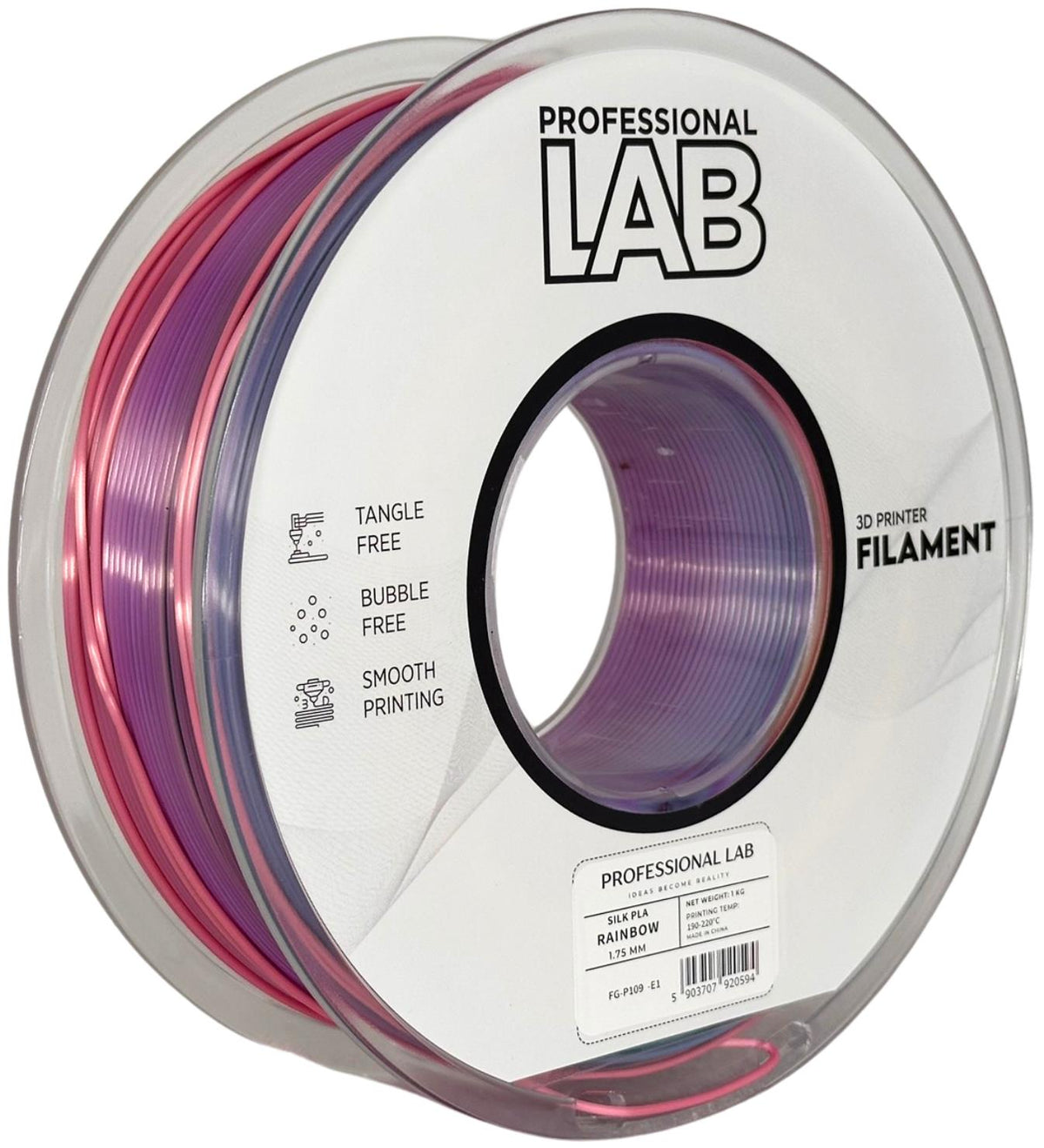 Spool of Silk PLA rainbow filament, Prof. Lab, 1.75 mm