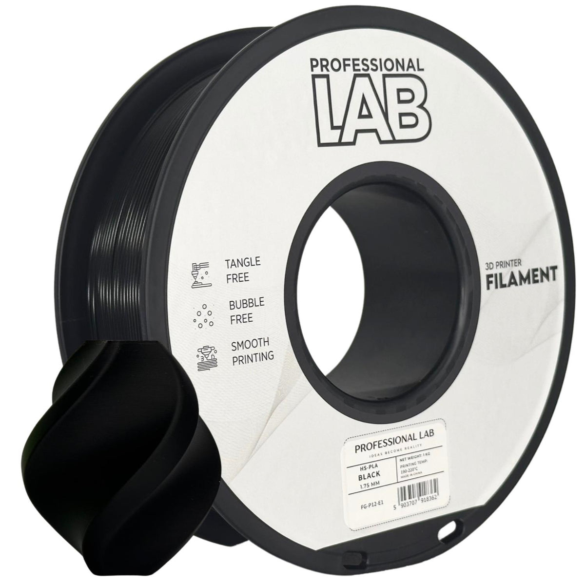 Spool of HS-PLA black filament, Prof. Lab, 1.75 mm
