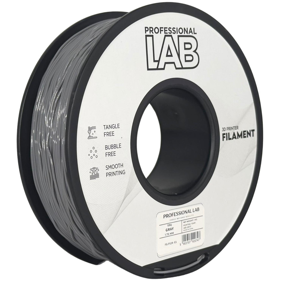 TPU-Filament grau Spule, Prof. Lab, 1,75 mm