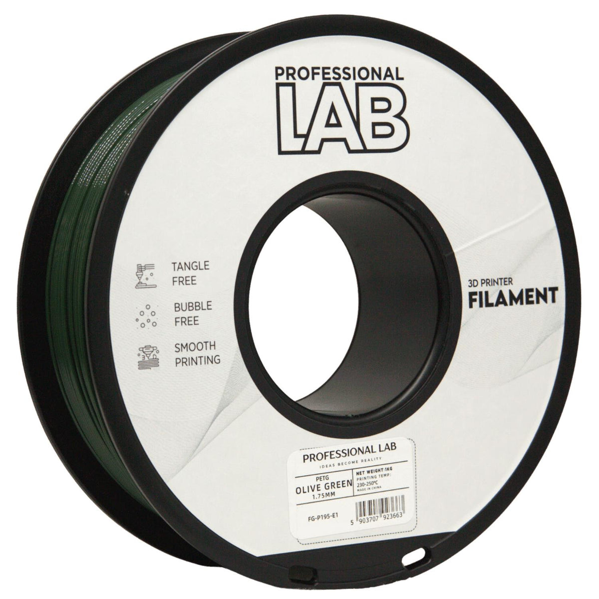 Spool of PETG olive green filament, Prof. Lab, 1.75 mm