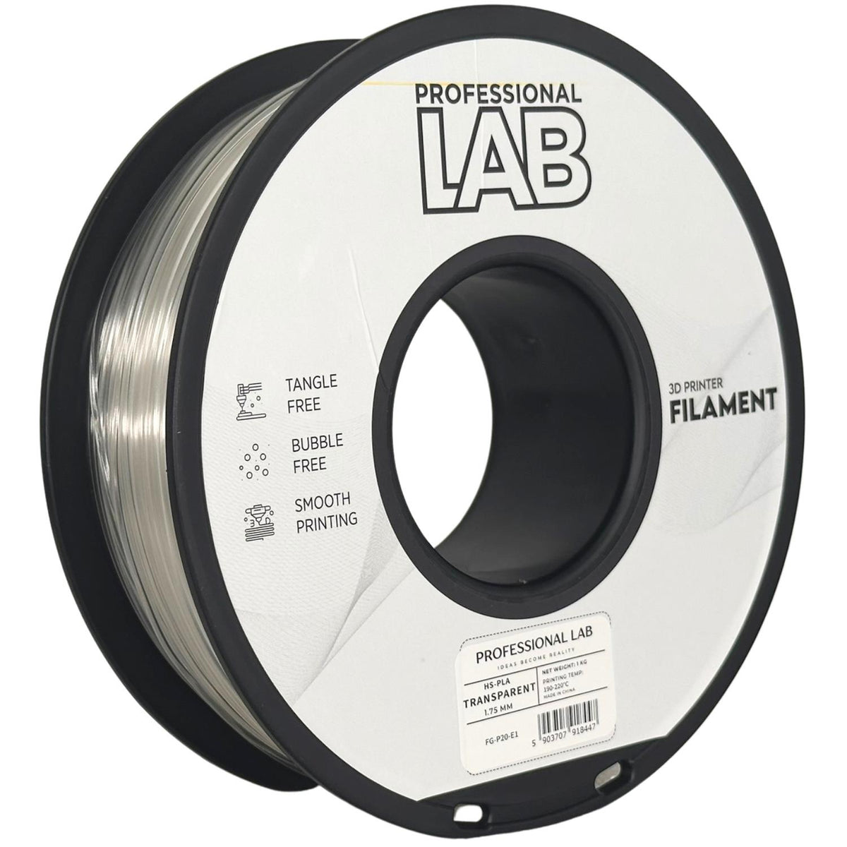 Spool of HS-PLA transparent filament, Prof. Lab, 1.75 mm