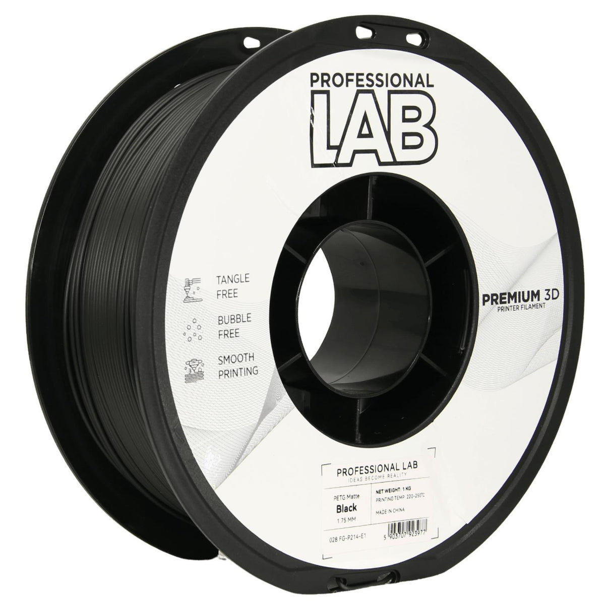 Spool of PETG matte black filament, Prof. Lab, 1.75 mm