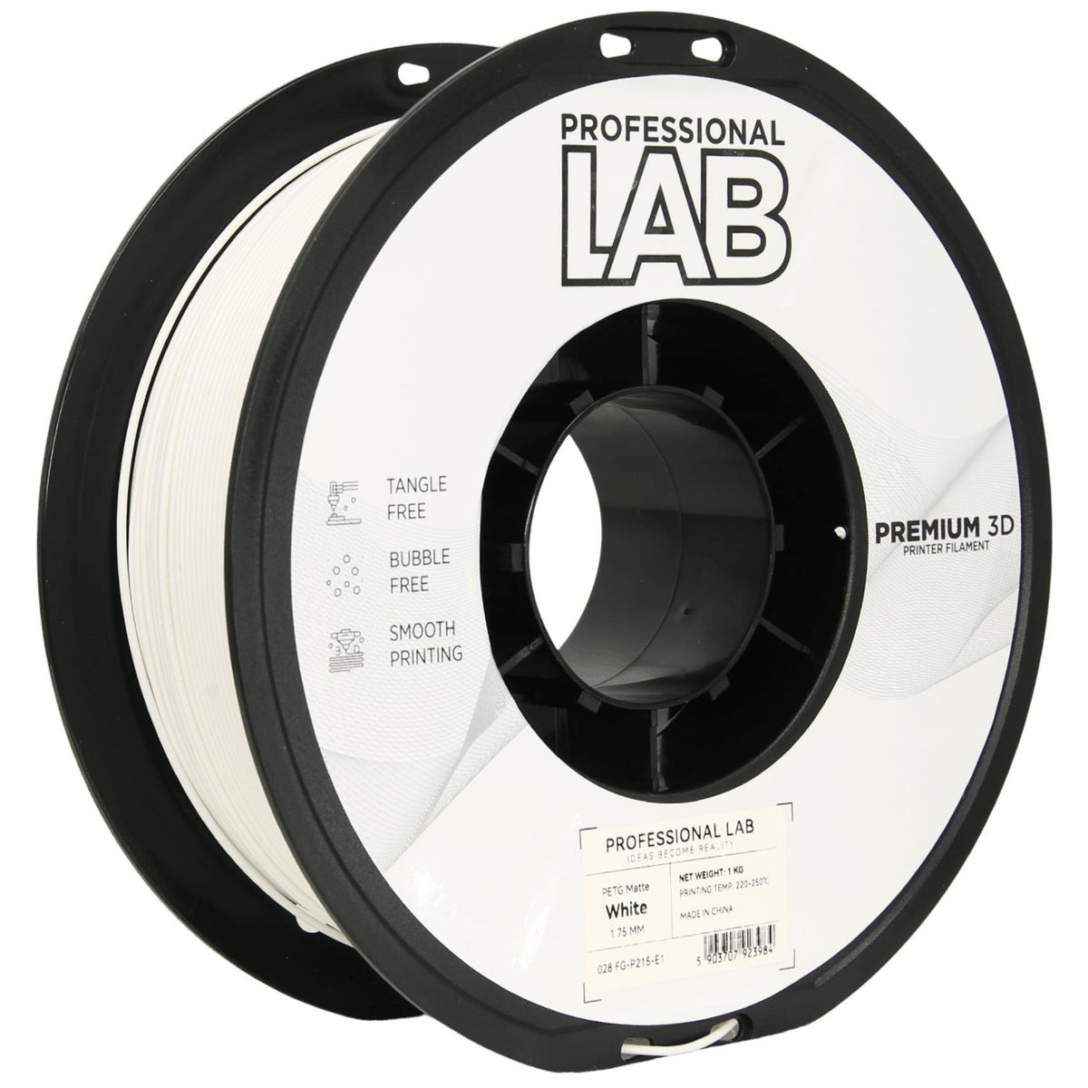 Spool of PETG matte white filament, Prof. Lab, 1.75 mm
