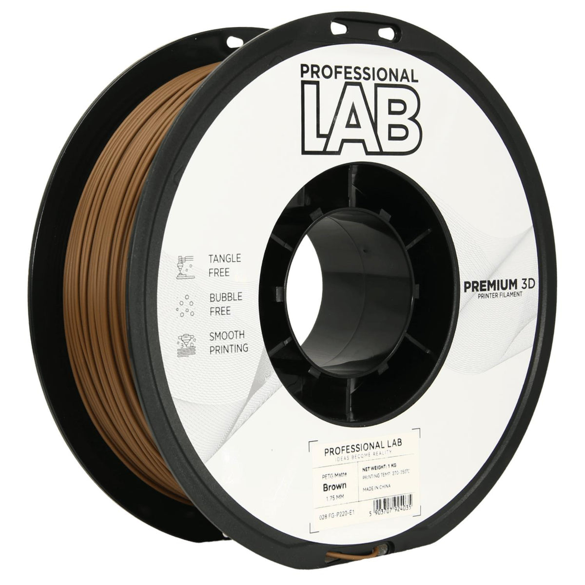 Spool of PETG matte brown filament, Prof. Lab, 1.75 mm