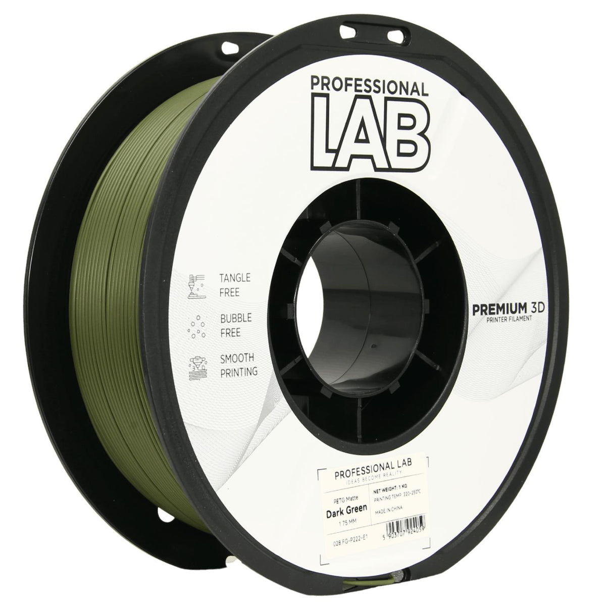 Spool of PETG matte dark green filament, Prof. Lab, 1.75 mm