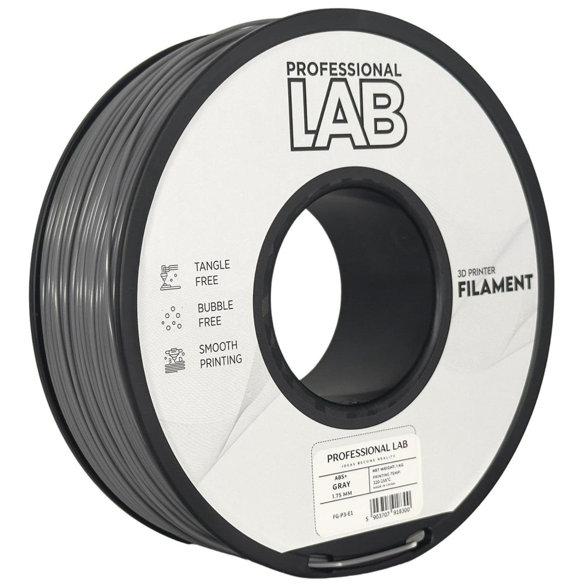 Spool of ABS+ grey filament, Prof. Lab, 1.75 mm