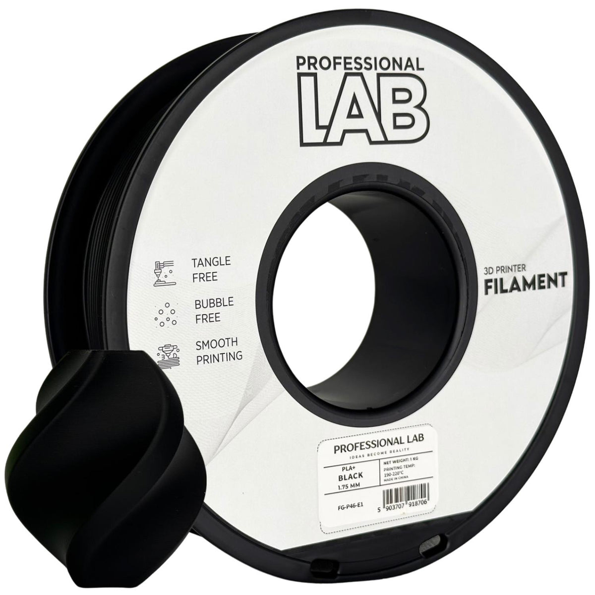 PLA+ Schwarz Filament Spule, Prof. Lab, 1,75 mm