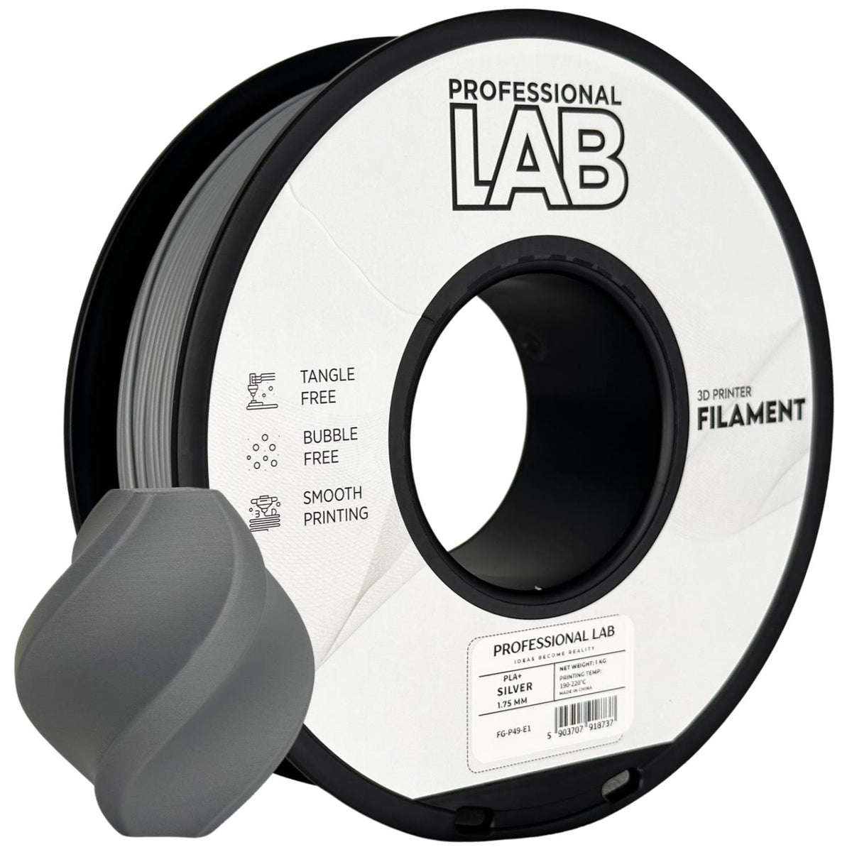 PLA+ Silber Filament Spule, Prof. Lab, 1,75 mm