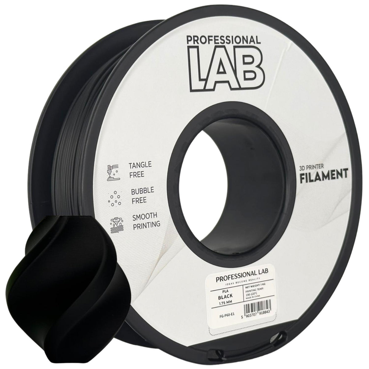 Spool of PLA black filament, Prof. Lab, 1.75 mm