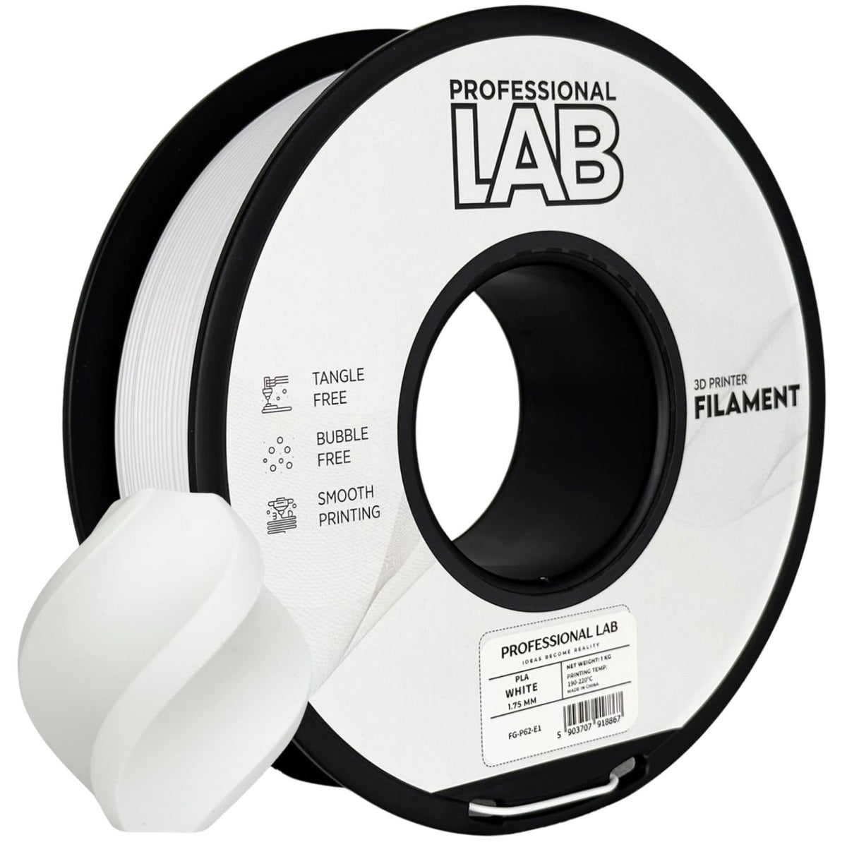 Spool of PLA white filament, Prof. Lab, 1.75 mm