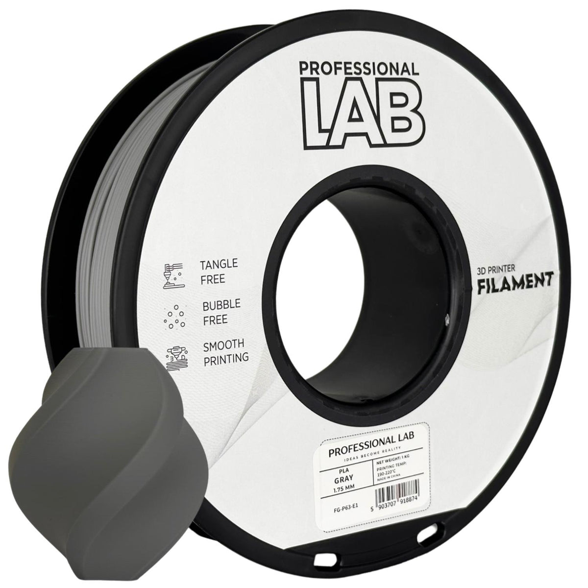 Spool of PLA grey filament, Prof. Lab, 1.75 mm