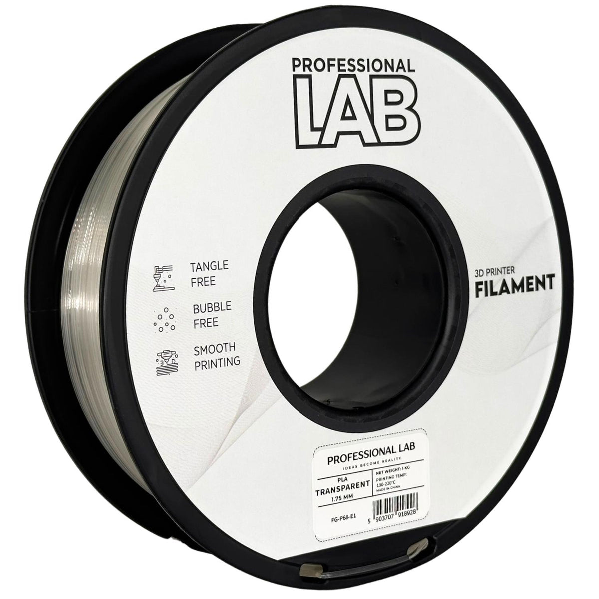Spool of PLA transparent filament, Prof. Lab, 1.75 mm