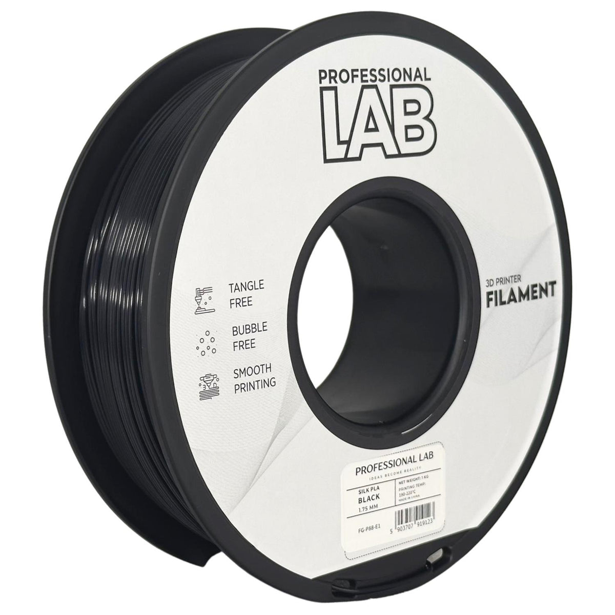 Spool of Silk PLA black filament, Prof. Lab, 1.75 mm