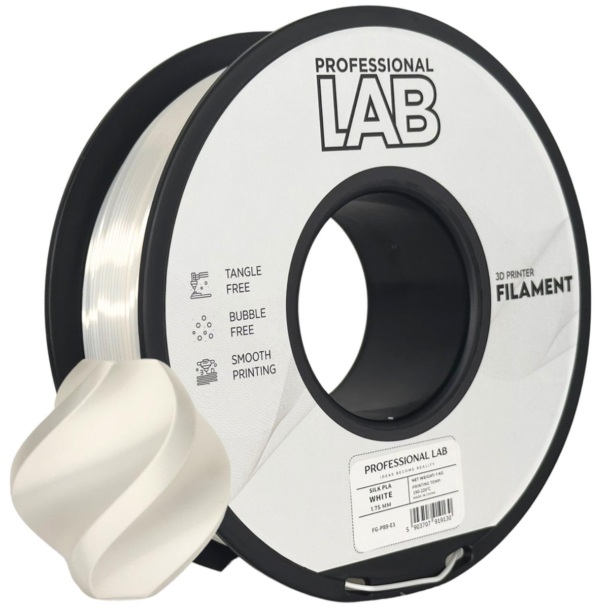 Spool of Silk PLA white filament, Prof. Lab, 1.75 mm