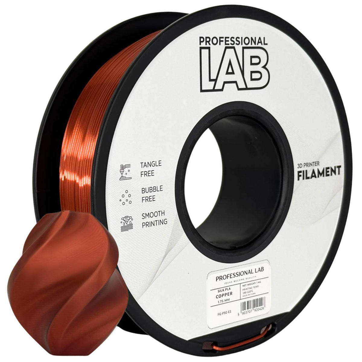 Spool of Silk PLA copper filament, Prof. Lab, 1.75 mm