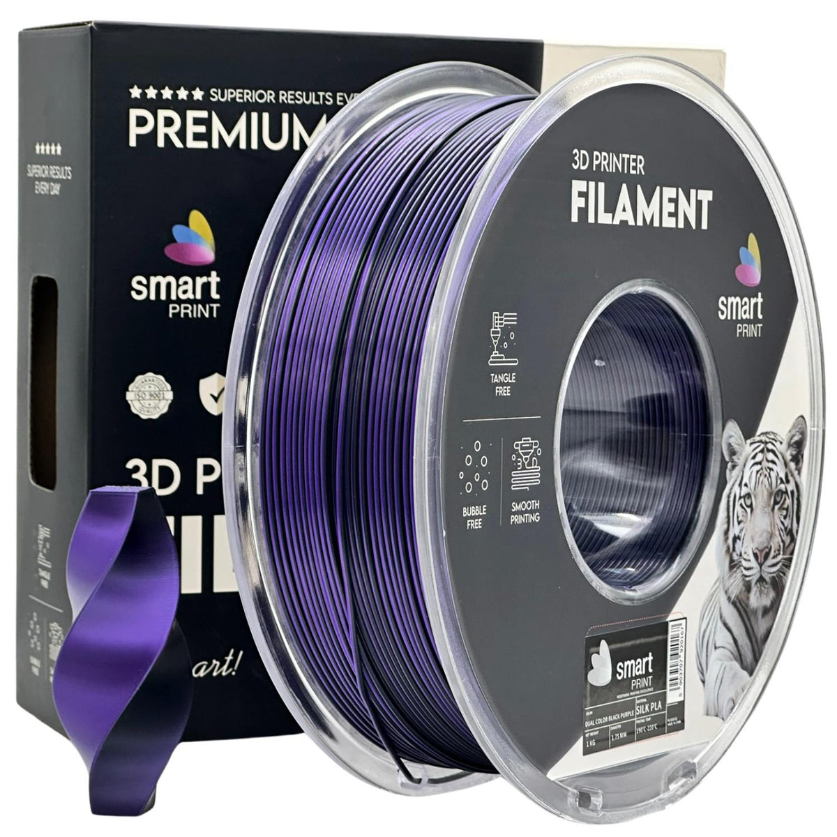 Silk PLA Zweifarbig Schwarz Lila Filament Spule, Smart Print, 1,75 mm
