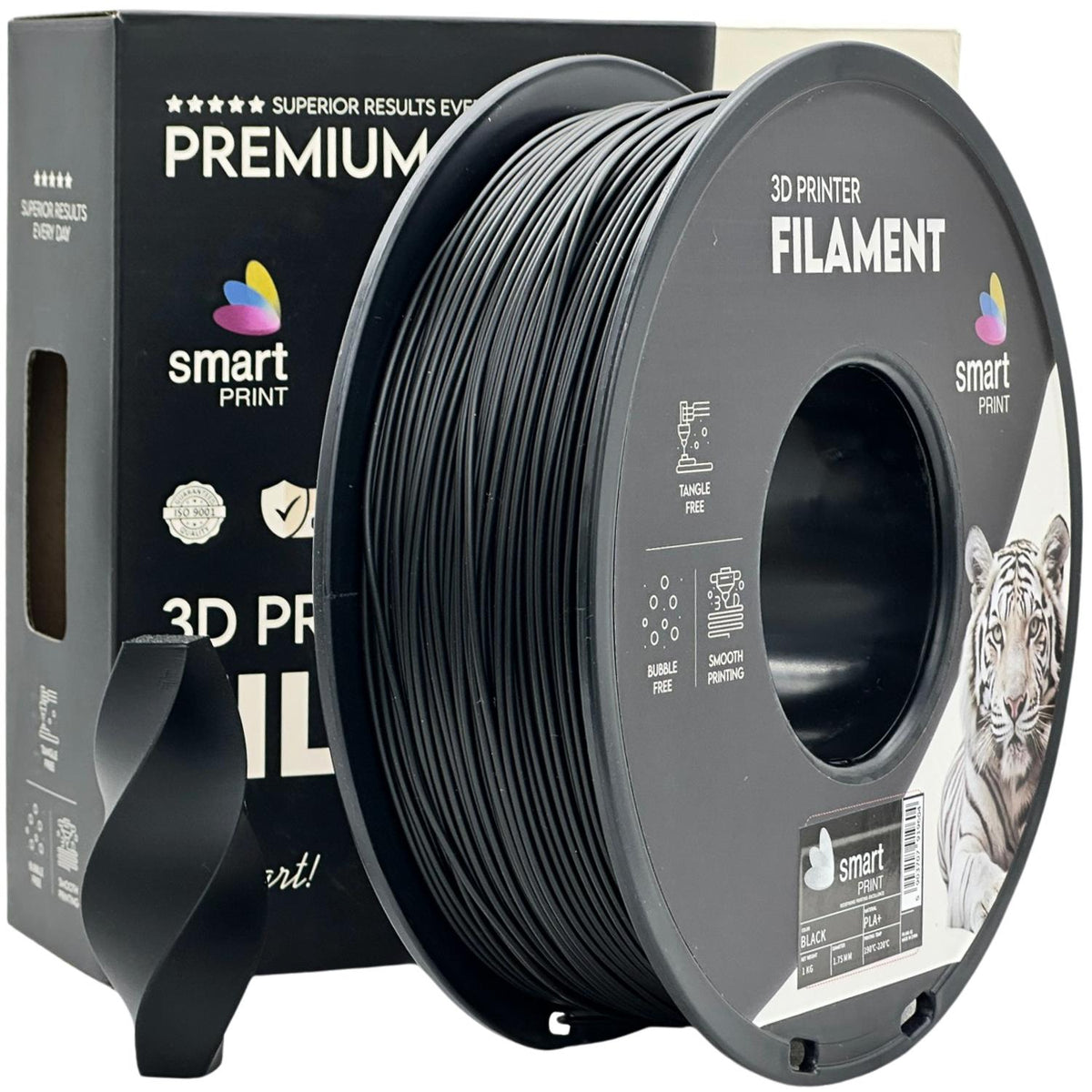 Spool of PLA+ black filament, Smart Print, 1.75 mm