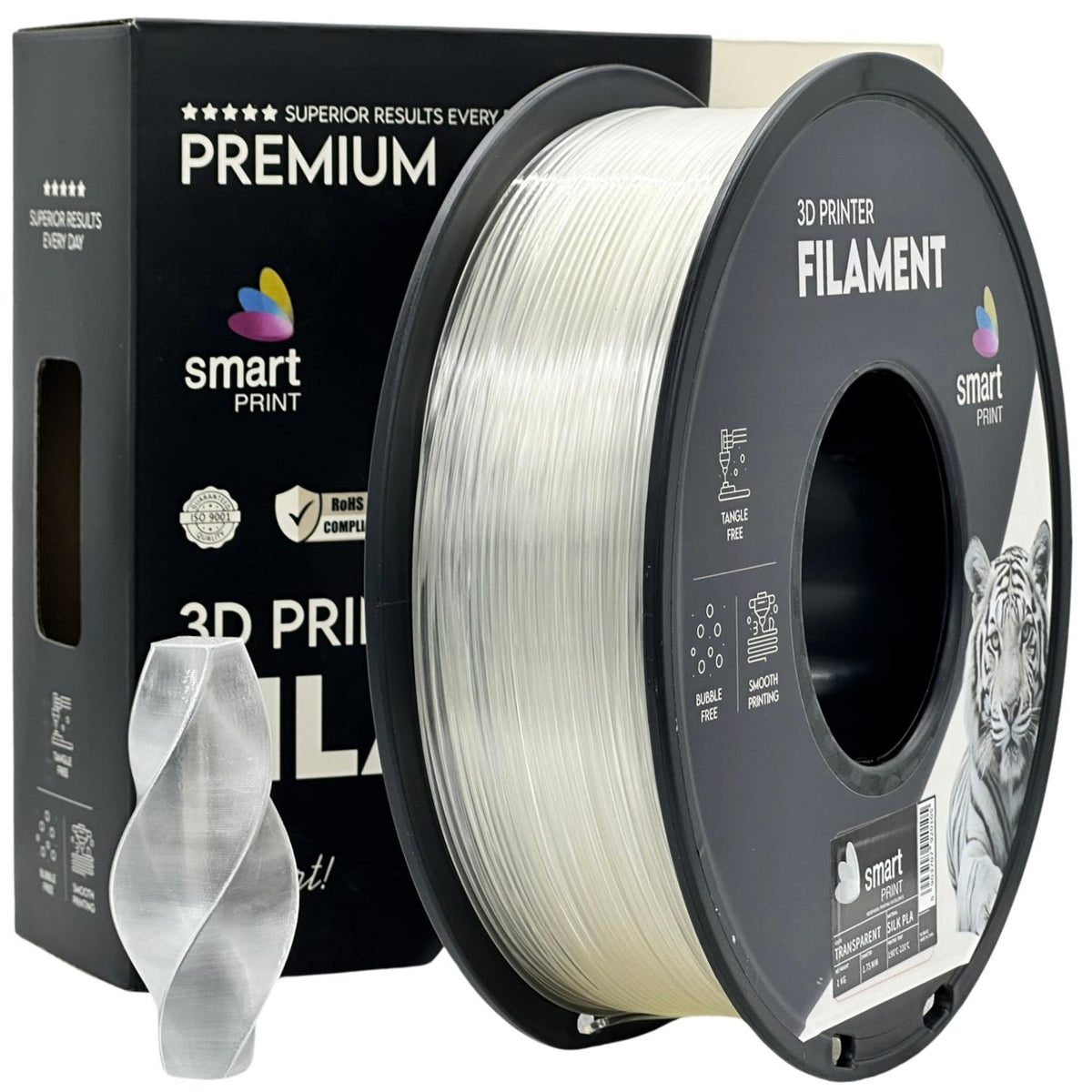 Spool of Silk PLA transparent filament, Smart Print, 1.75 mm