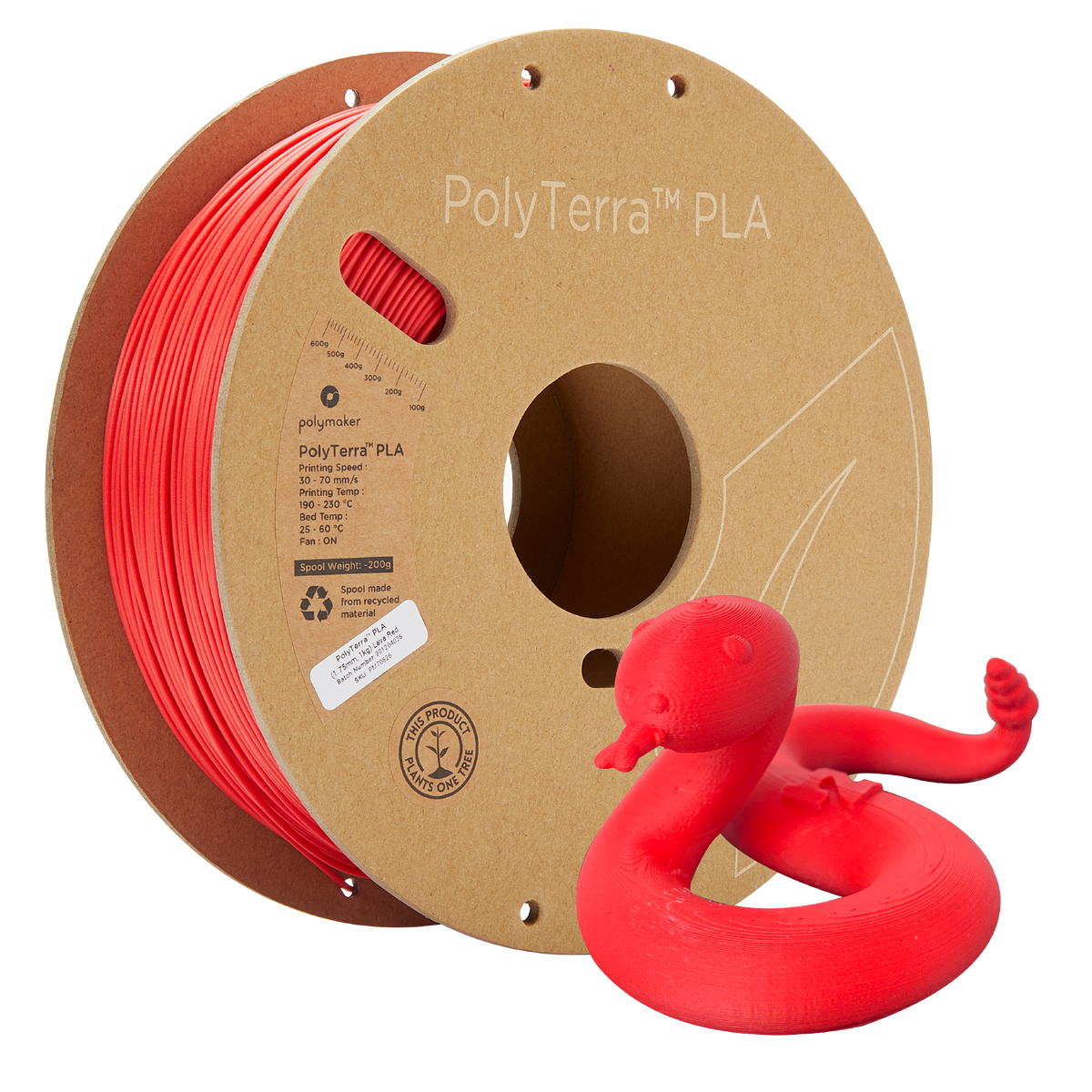 Spool of PLA matte red filament, Polymaker, 1.75 mm